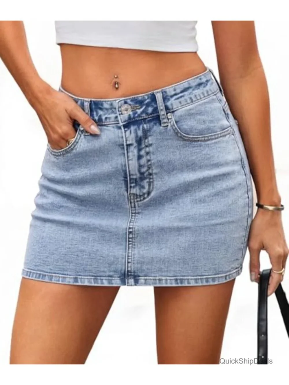 Women's Low Rise Mini Denim Skirt with Pockets Y2K Stretch 5 Pockets